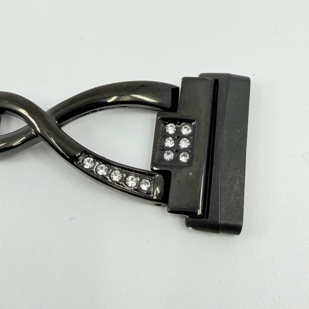 Vintage Black Tone Link‎ Bracelet Smartwatch Band Style Clear Rhinestone Accent
